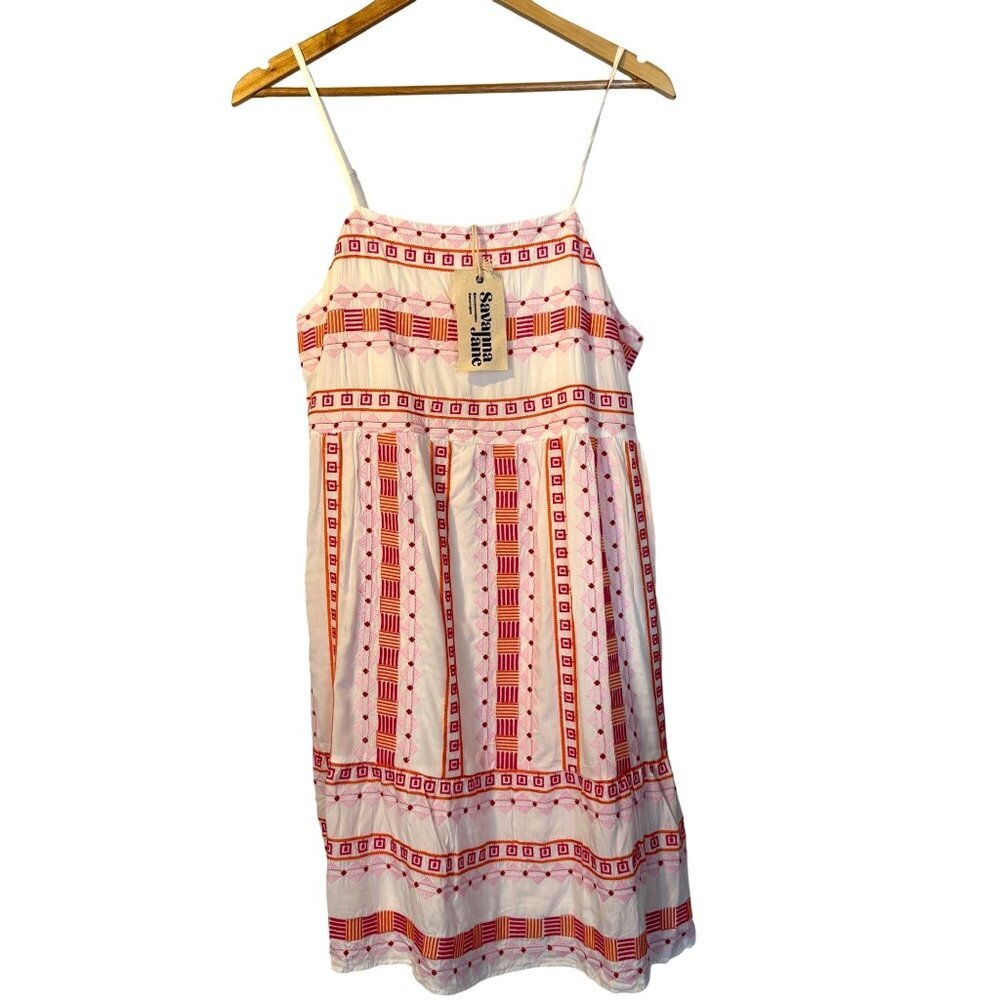 NWT Savanna Jane Embroidered White & Red Sleeveless Babydoll Dress‎ L Boho